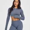 SoftMotion™ Long Sleeve Crop Top Granite Blue