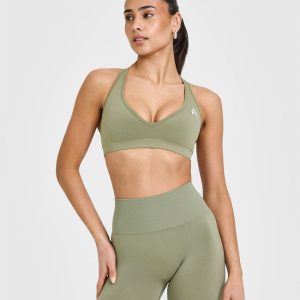 Effortless Seamless Racer Back Sports Bra Deep Sage Green
