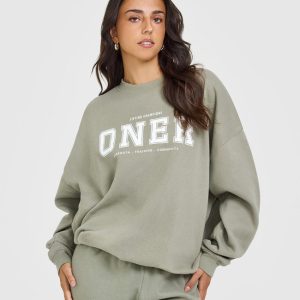 Mid Weight Sweatshirt With Printed Logo Soft Sage Green