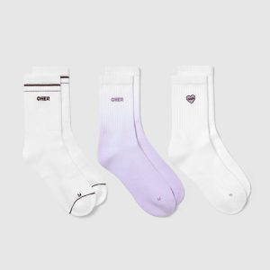 Oner Heart Crew Socks 3 Pack White/Lavender