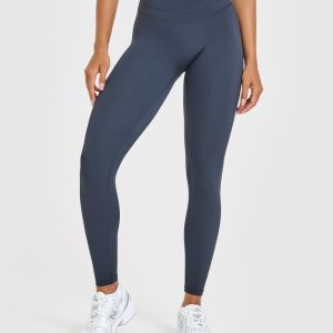 Unified High Waisted Leggings White Logo True Blue